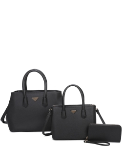 3in1 Saffiano Satchel Handbag Set LF21027T3 BLACK